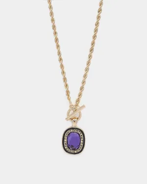 Wild For The Weekend Wildcats Oval Stone Necklace Gold/Purple
